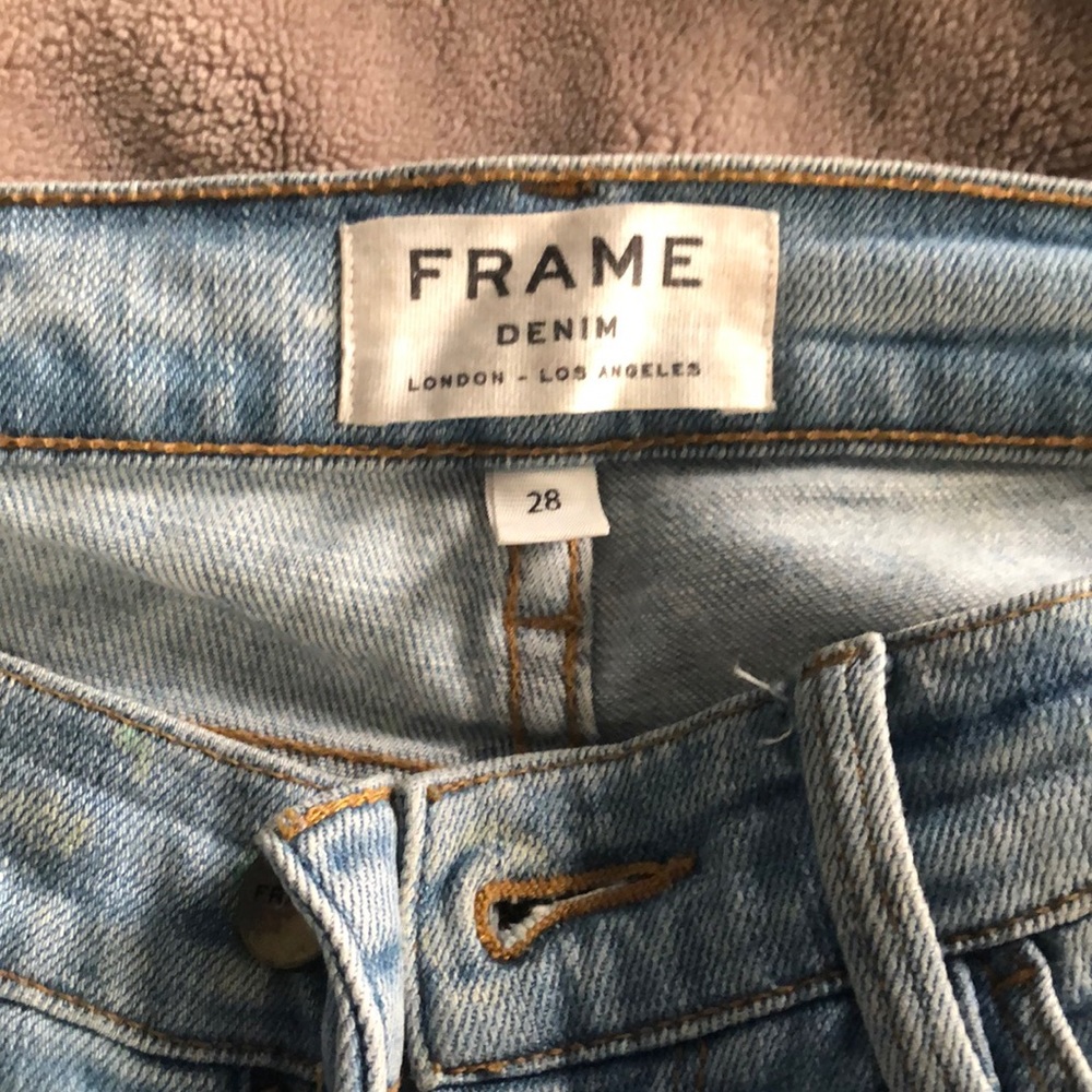 FRAME denim distressed light blue jeans